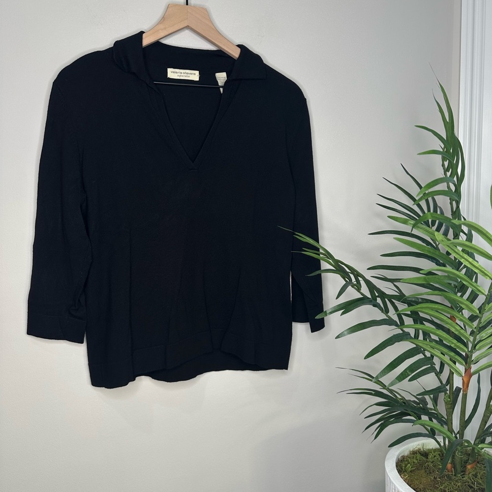 Vintage Valerie Stevens Black V-Neck Blouse